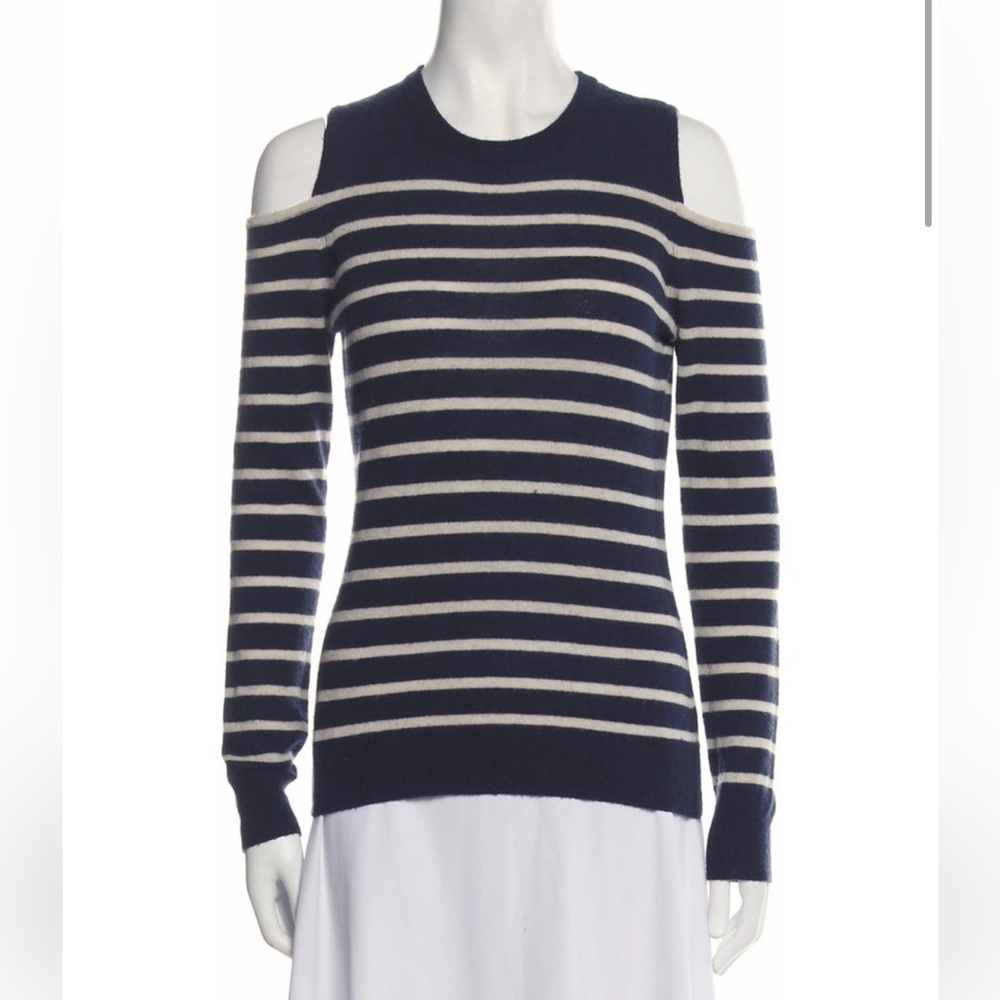Autumn Cashmere cold shoulder striped navy/white Womens Sweater SM